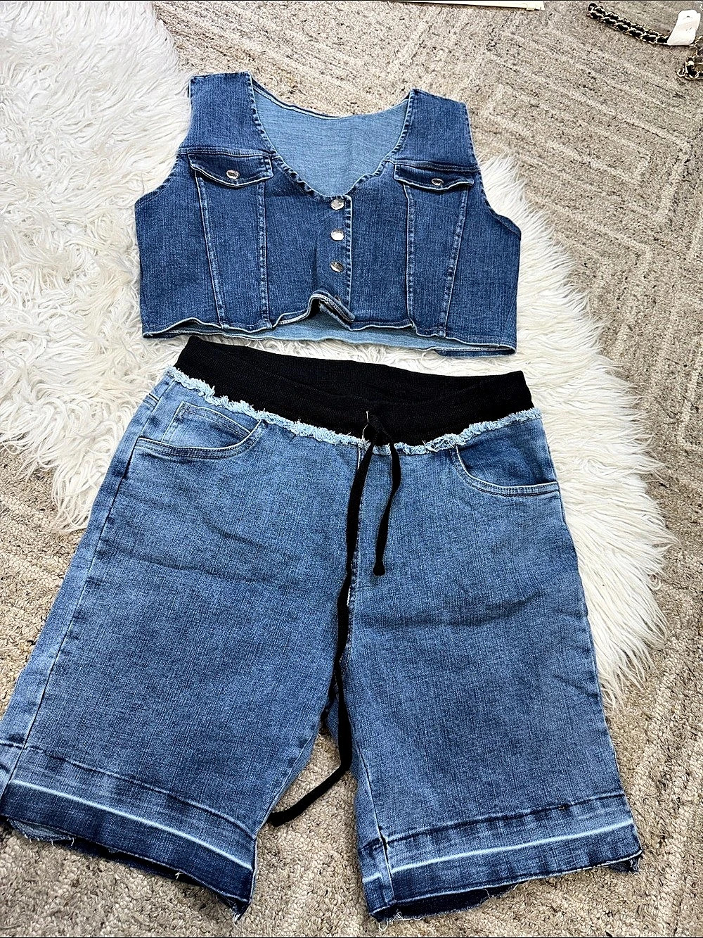 Women's Denim Vest & Capri Pants Set